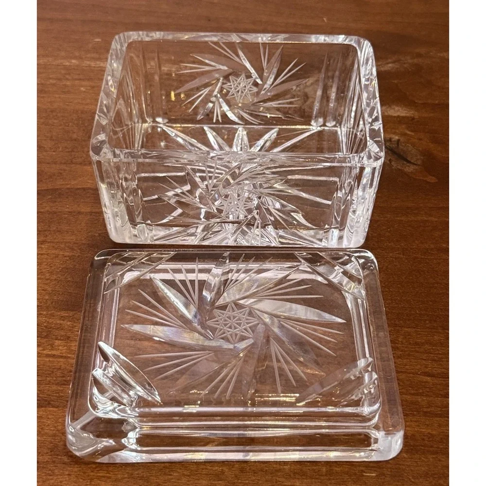 Vintage cut Crystal Ashtray & Cigarette Storage set Rectangle circa MCM Retro